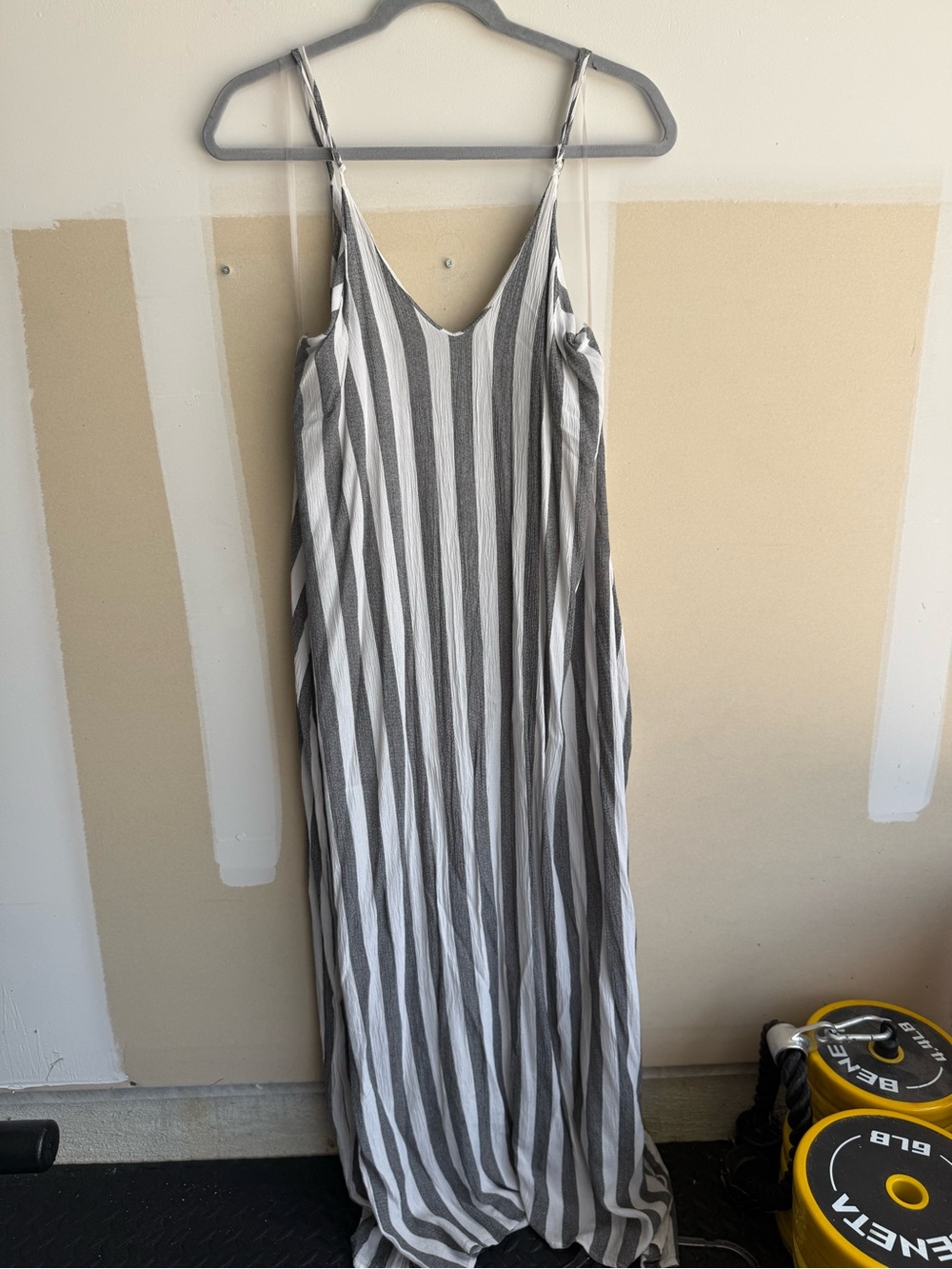 Love in Gray & White Striped V-Neck Maxi Dress